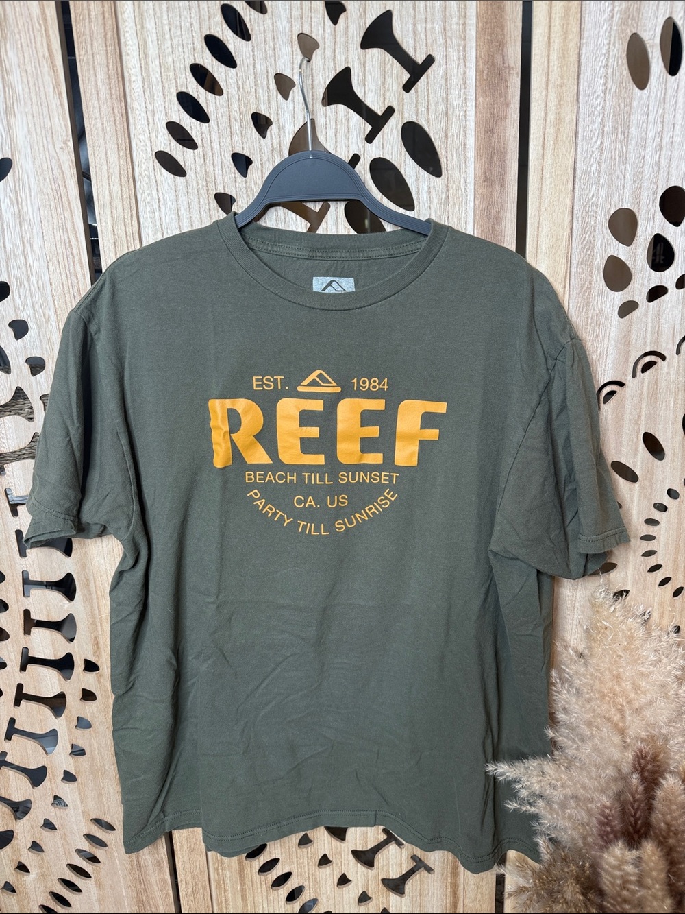REEF Olive Green Short-Sleeve Tee with Yellow Logo